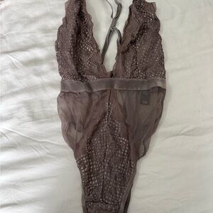 Victoria's Secret Sheer Lace Bodysuit in Brown